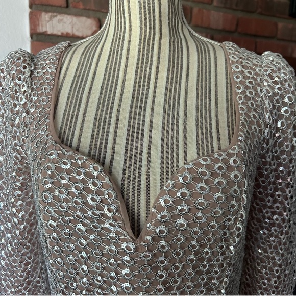 Camila Coelho Thalia Long Sleeve Mini Dress in Silver Sz M - Picture 4 of 9